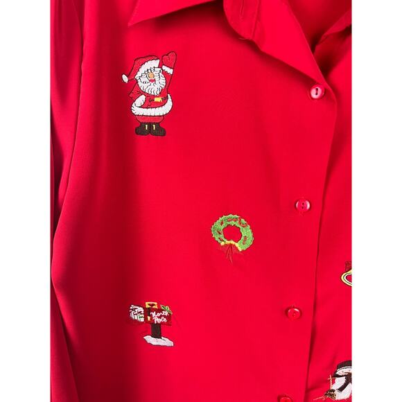 Vintage Joanna Red Career Secretary Christmas Blouse Embroidered Holidays Large - Picture 3 of 9